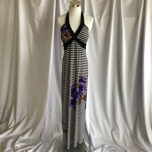 Black & white striped purple floral maxi sundress